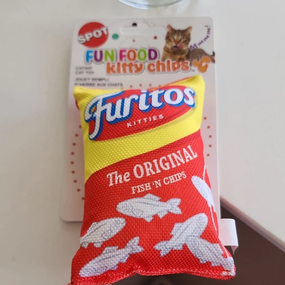 Fun Food Kitty Chips Catnip Toy - Red (2 Toys). 5.2 Inx 3.2 In